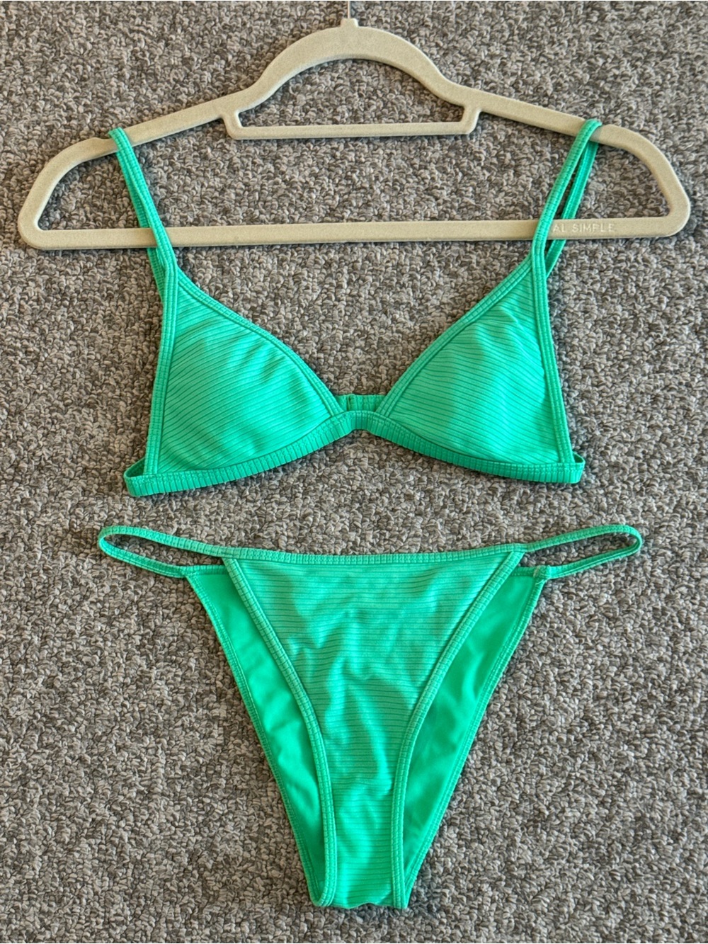 La Hearts Bright Green Ribbed Triangle Bikini Set
